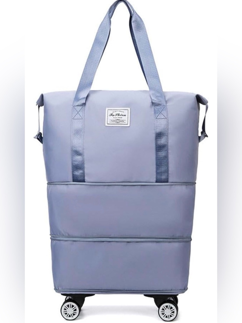 Light Blue Expandable Rolling Travel Duffel Bag with Removable Wheels